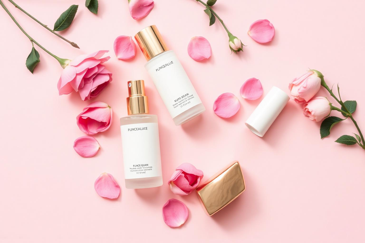 Elegant cosmetics flat lay